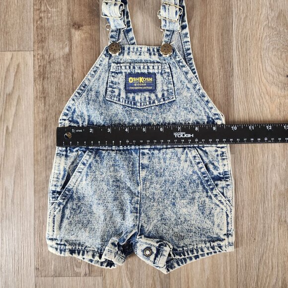 Vintage‎ OshKosh BGosh Baby 3/6 M Acid Wash Denim Overalls Shorts Made in USA - Picture 7 of 8